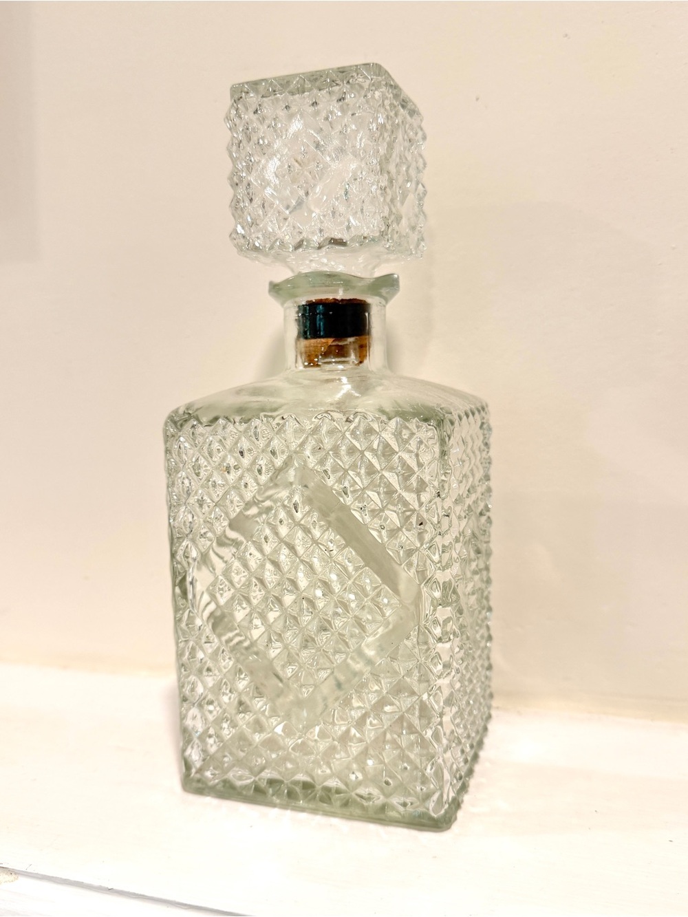 Vintage I. W. Harper Diamond Point Clear Glass Decorative Liquor Decanter 60s